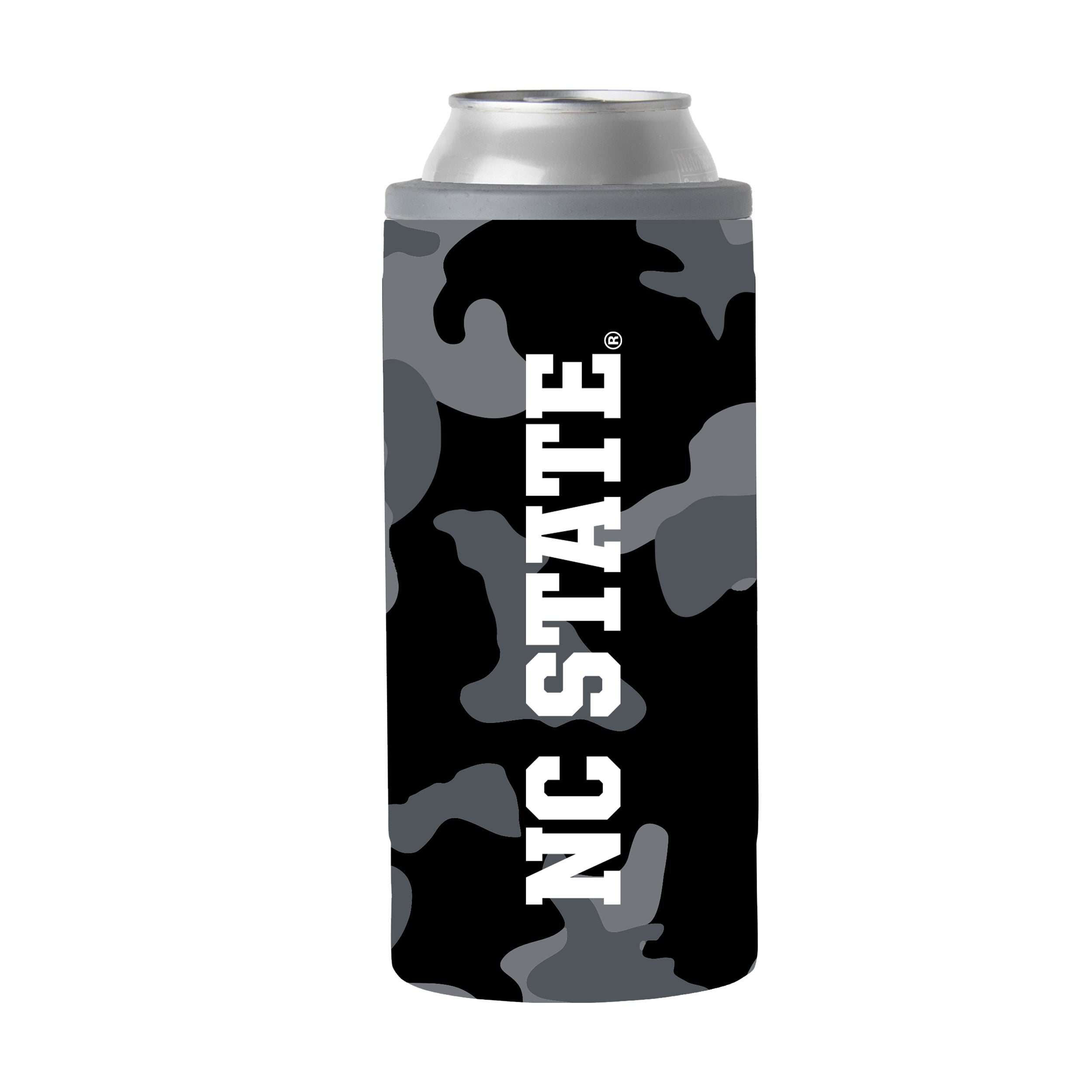 NC State Black Camo 12oz Slim Can Coolie
