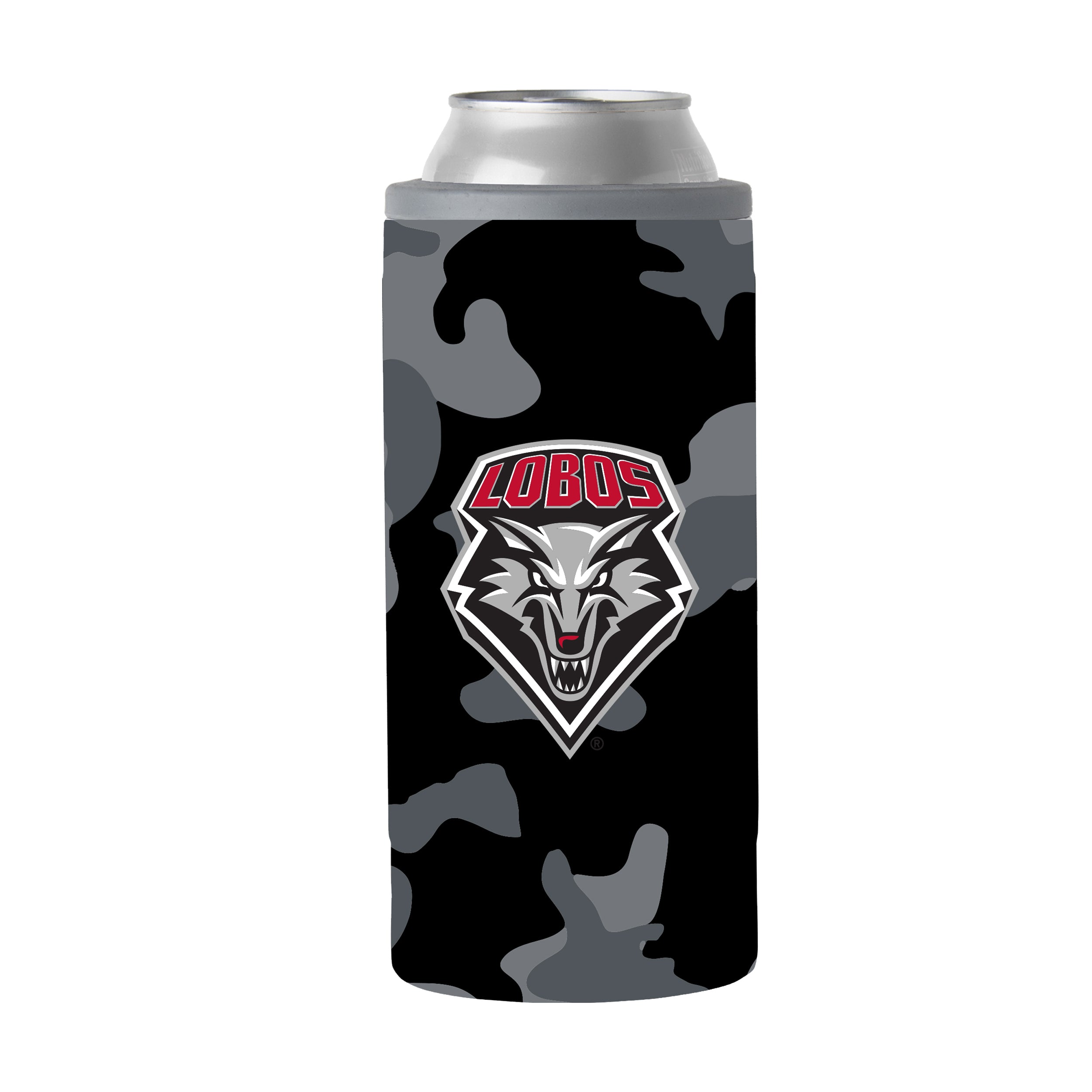 New Mexico Black Camo 12oz Slim Can Coolie