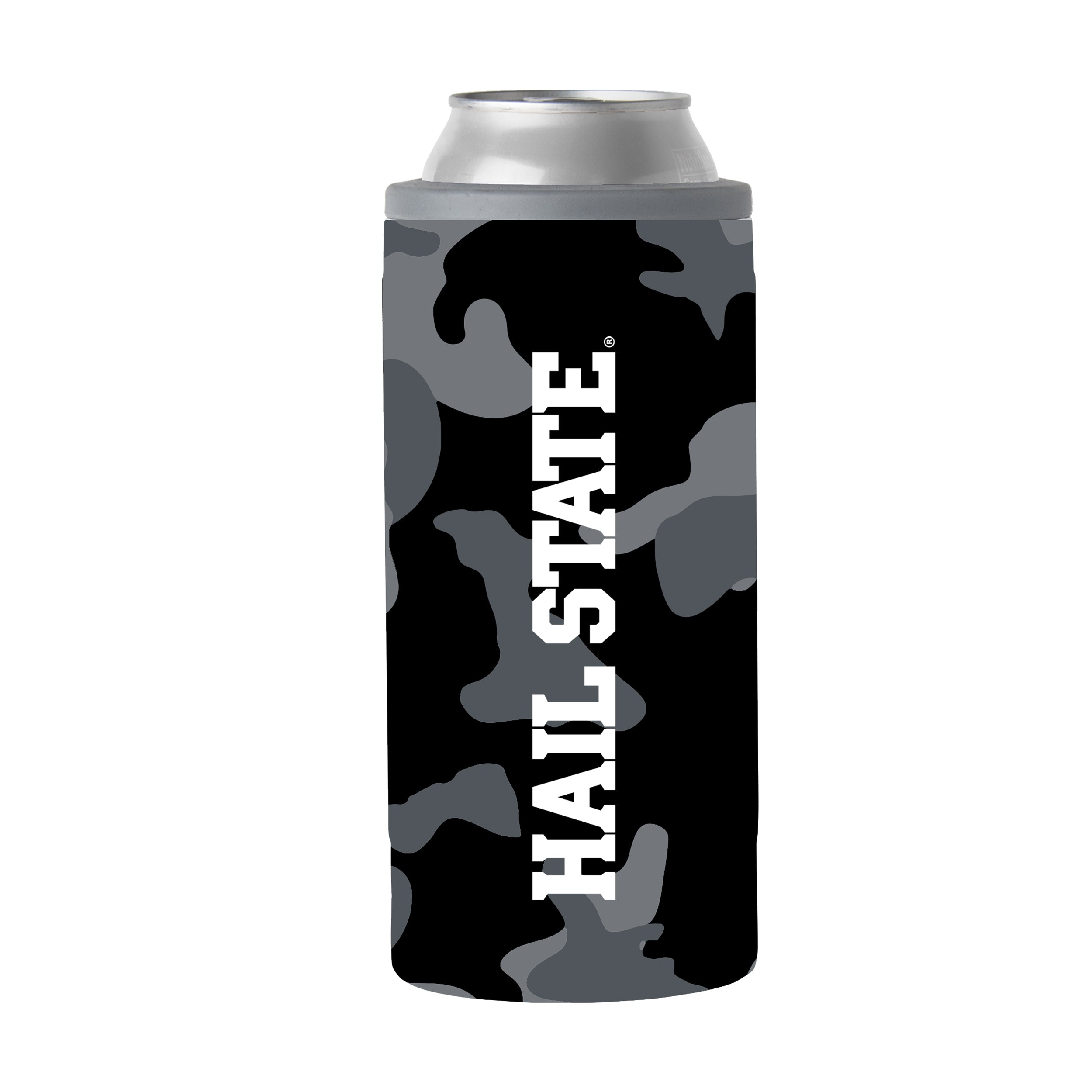 Mississippi State Black Camo 12oz Slim Can Coolie