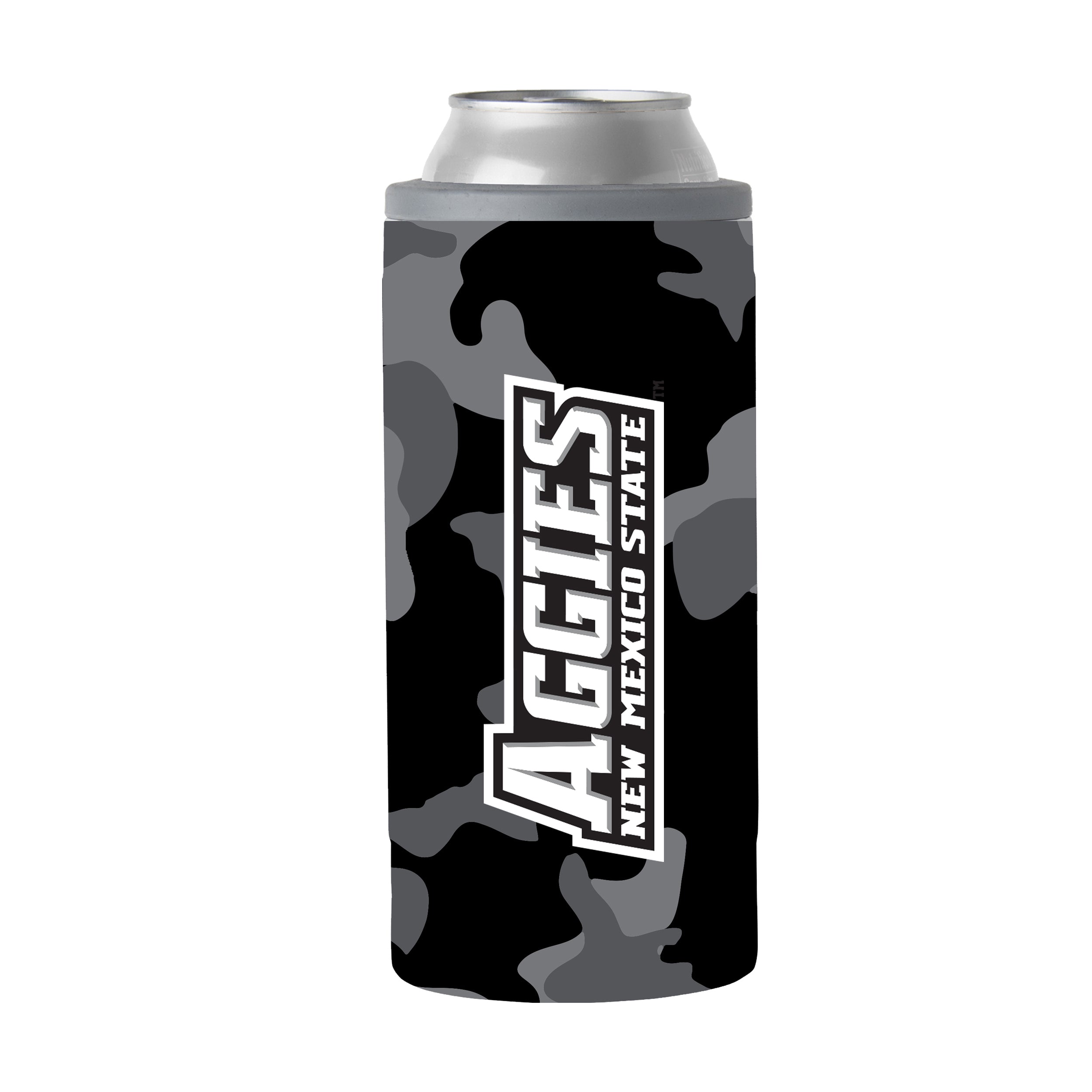 NM State Black Camo 12oz Slim Can Coolie