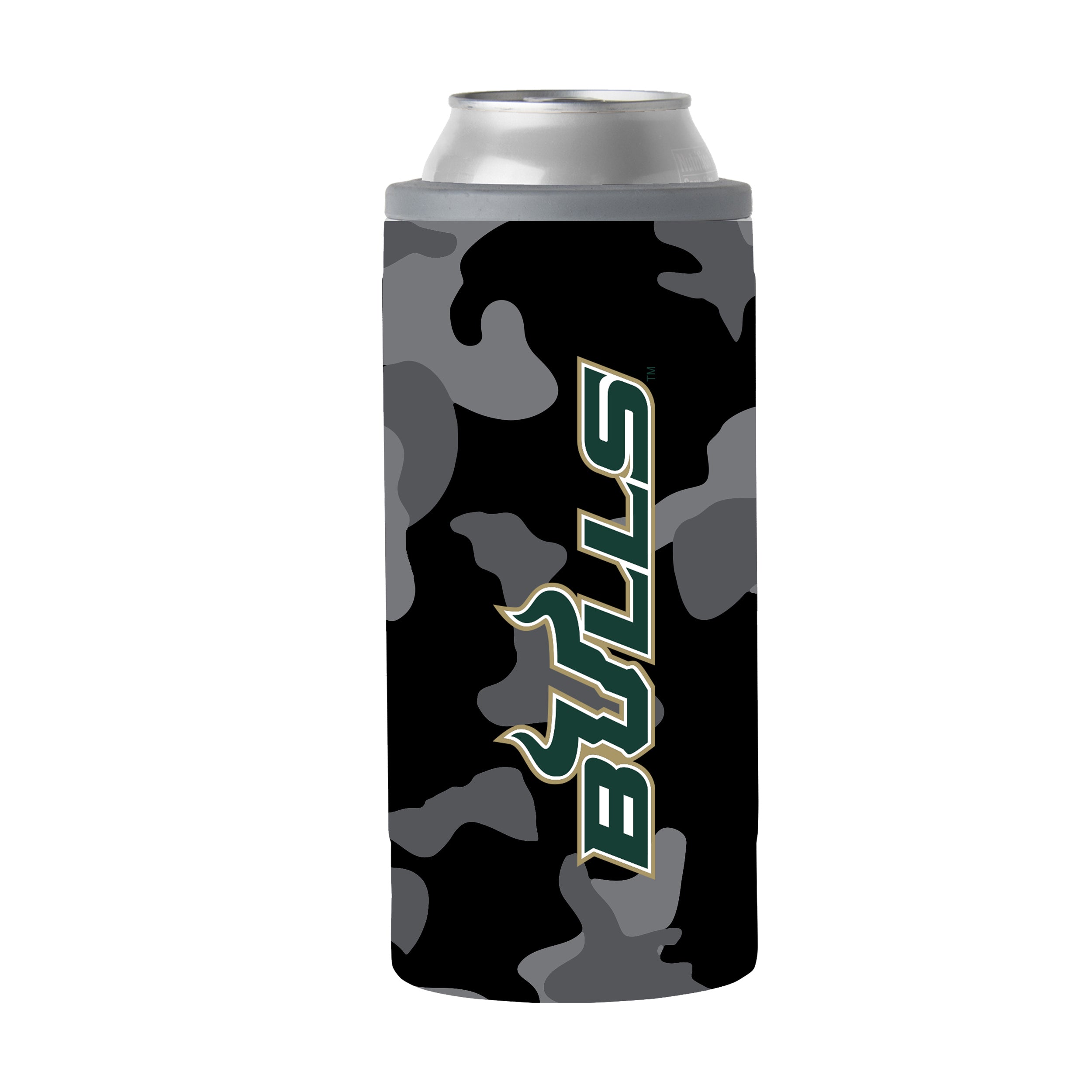 South Florida Black Camo 12oz Slim Can Coolie