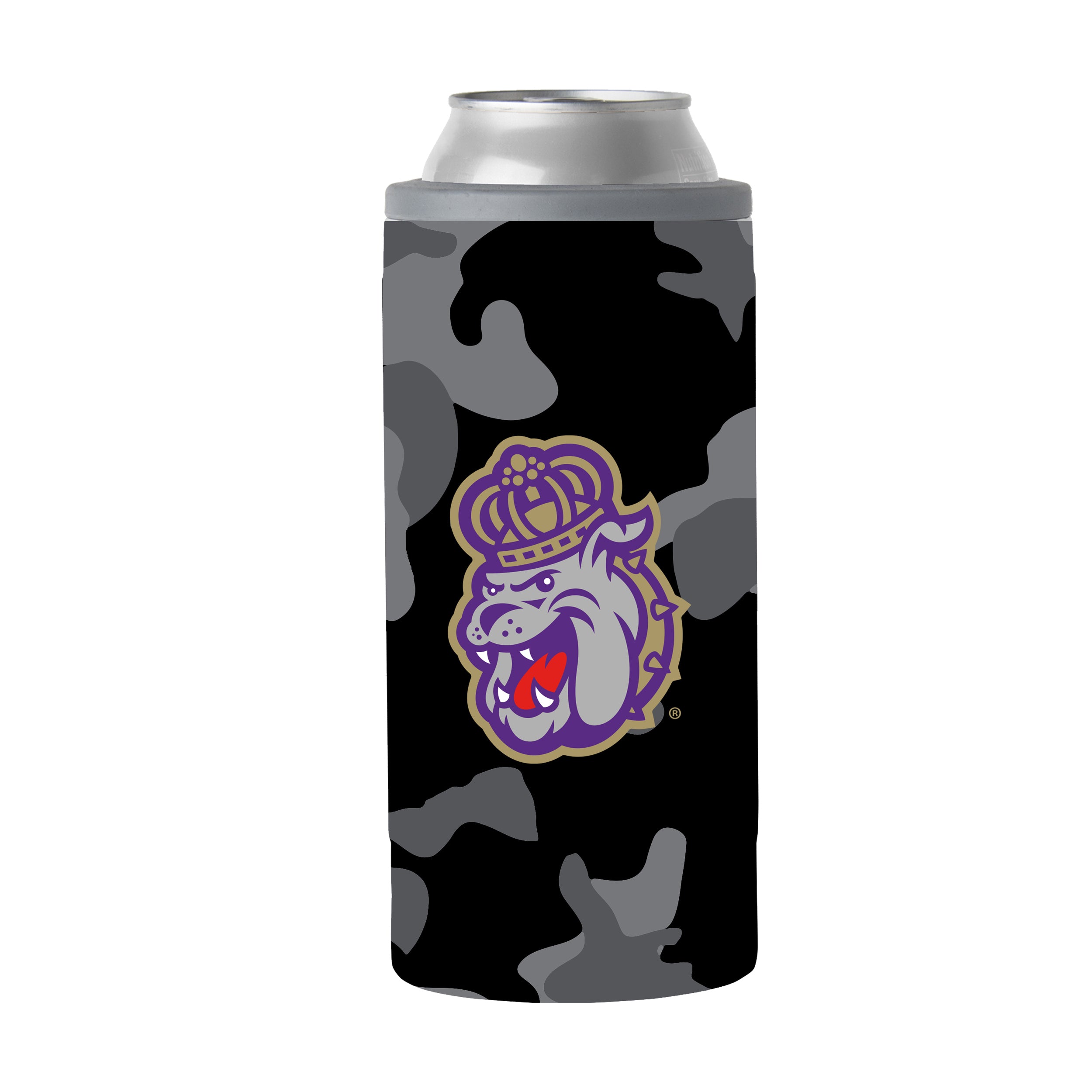 James Madison Black Camo 12oz Slim Can Coolie