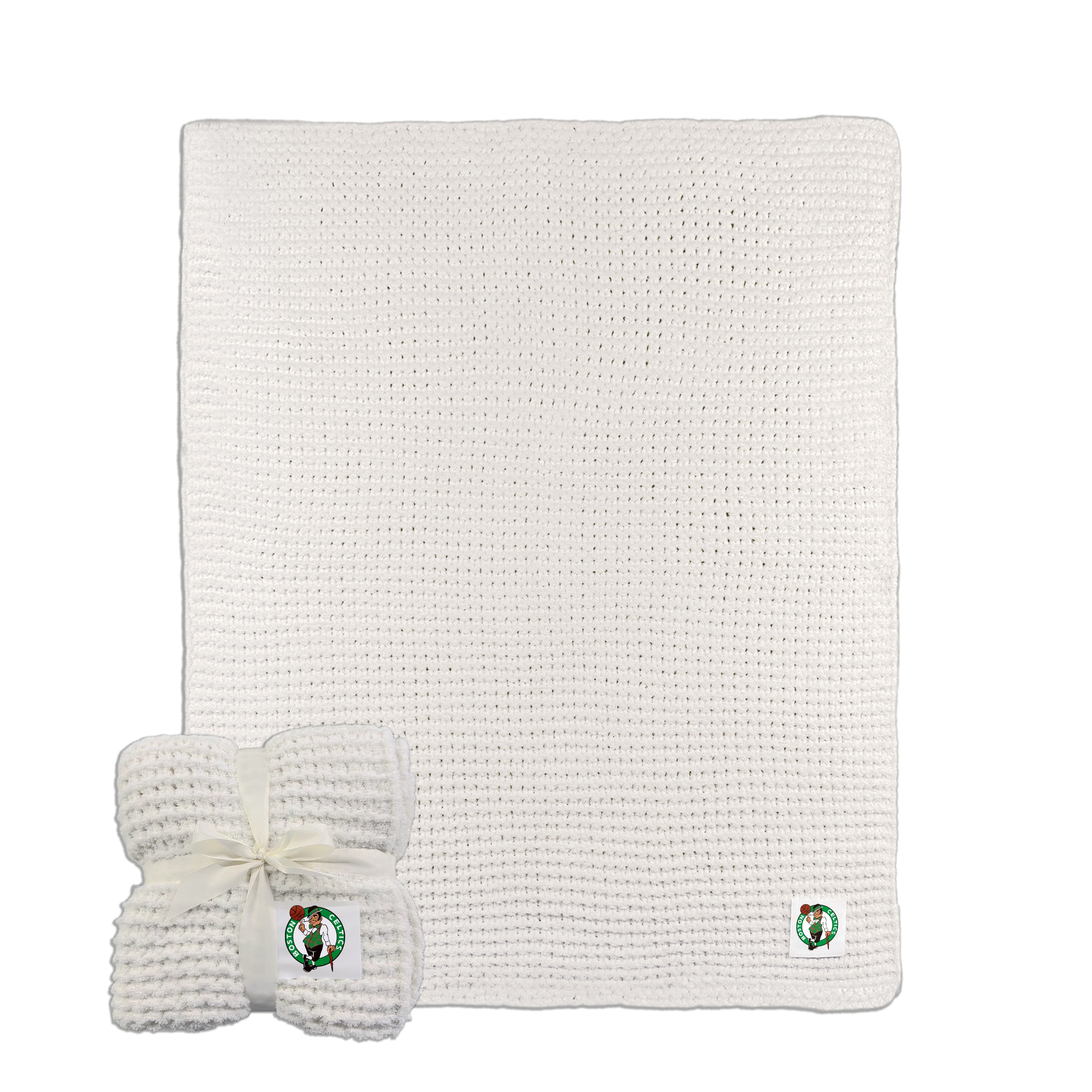 Boston Celtics Solid Ivory Cable Knit Throw 50x60