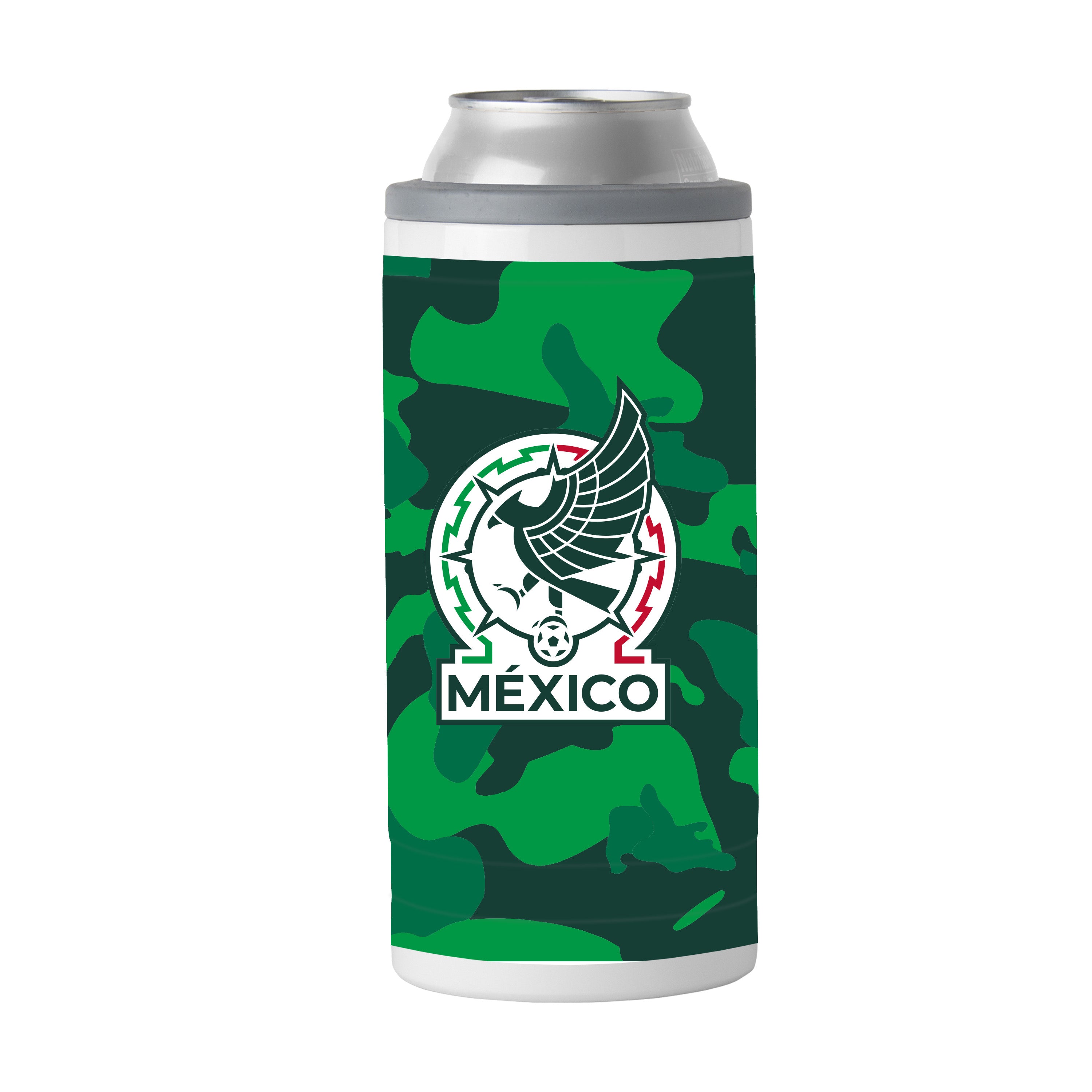 Mexico Mens Soccer Team 12oz Camo Slim Can Coolie