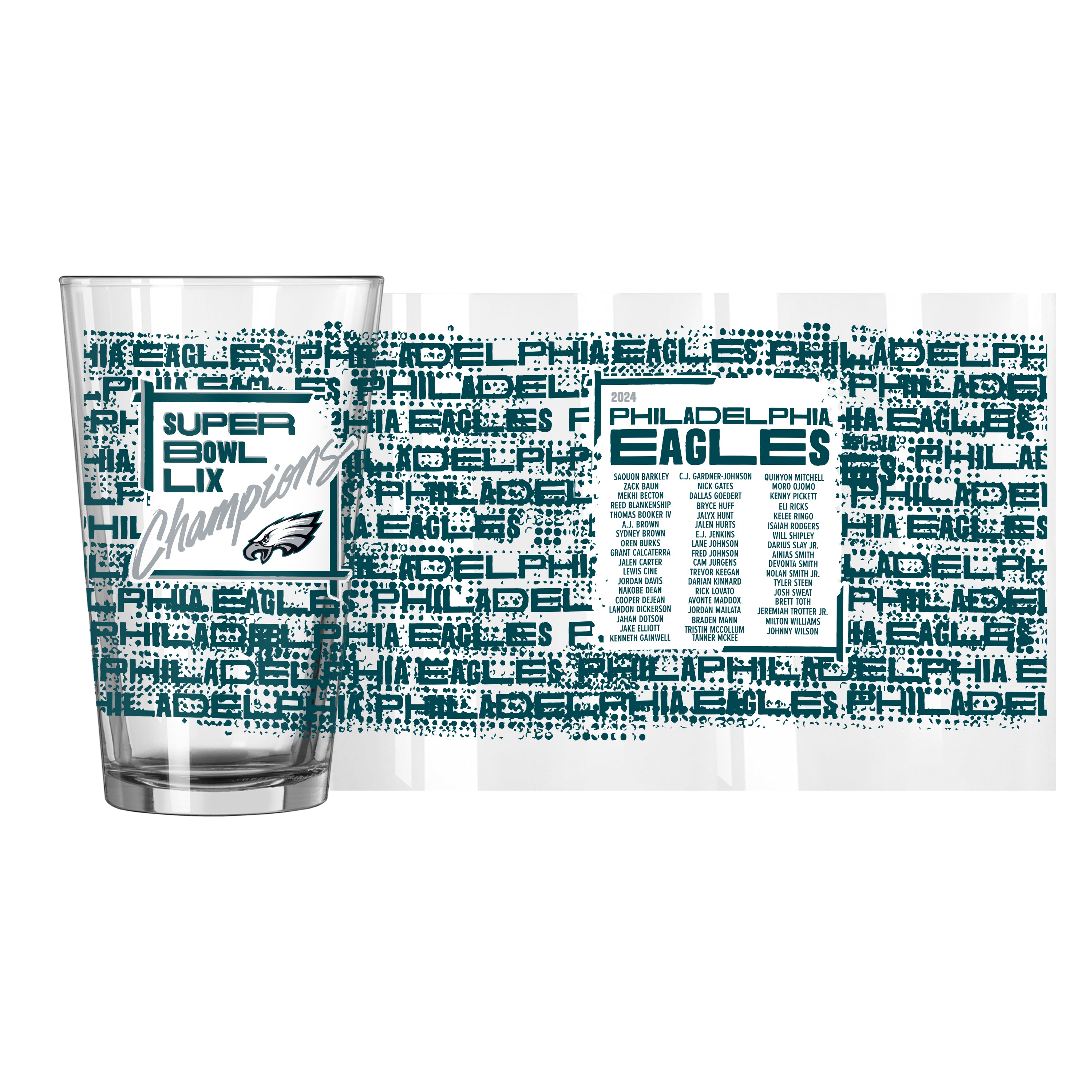 Philadelphia Eagles Super Bowl 59 Champions 16oz Roster Pint Glass