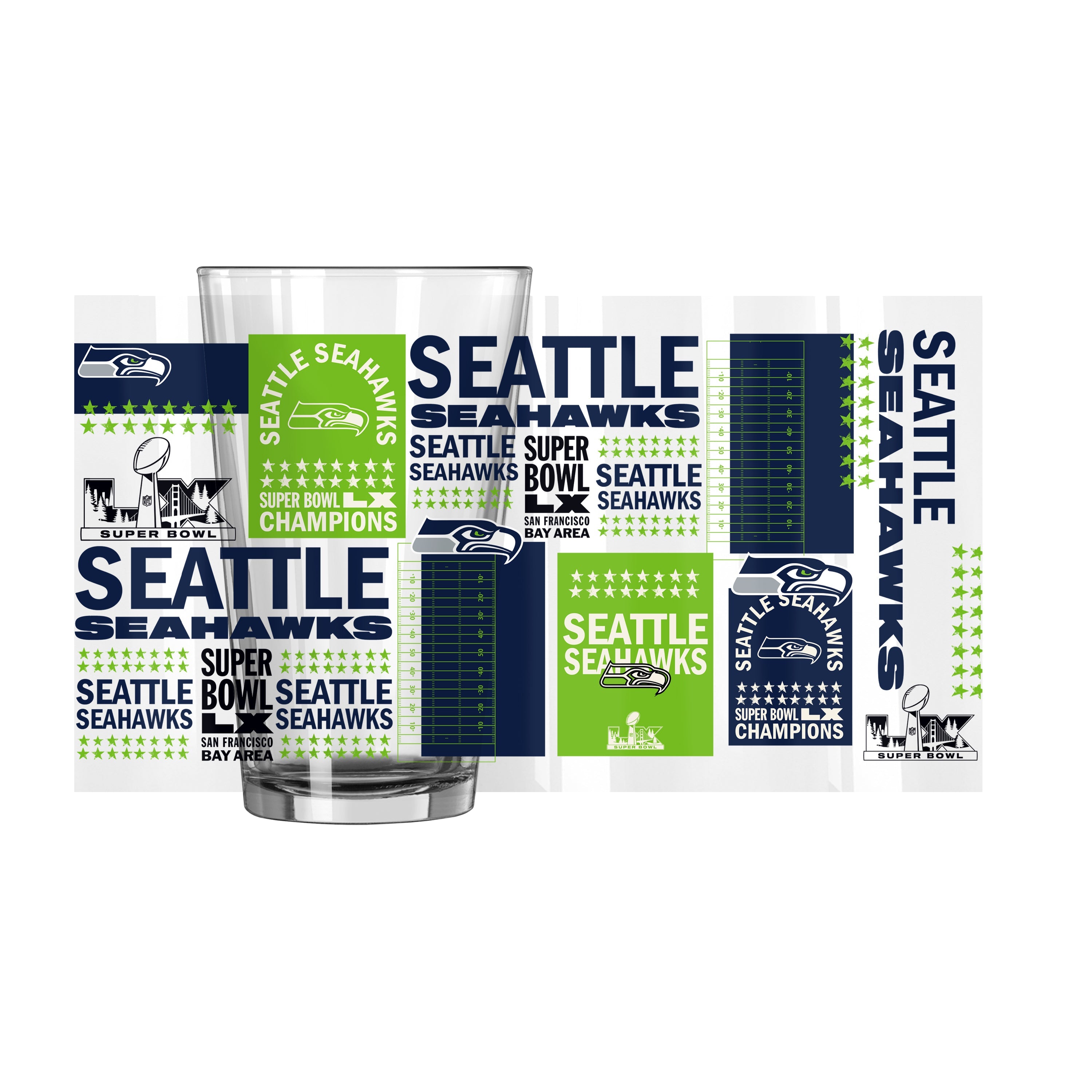 Seattle Seahawks 2026 Super Bowl Champions 16oz Wrap Pint Glass - Logo Brands